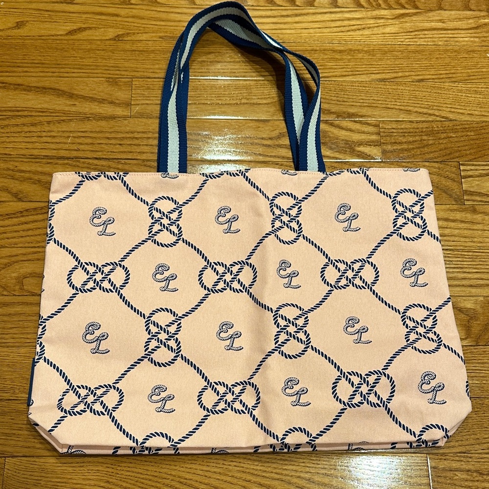 Estee Lauder Nautical Pink Tote with Navy Rope Design